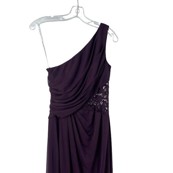 Davids Bridal Bridesmaid Dress Plumb Purple Size 2 One Shoulder Maxi Lace Panel - Picture 3 of 9